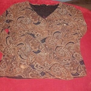 Paisley brown and black blouse with brown rhinestones accents